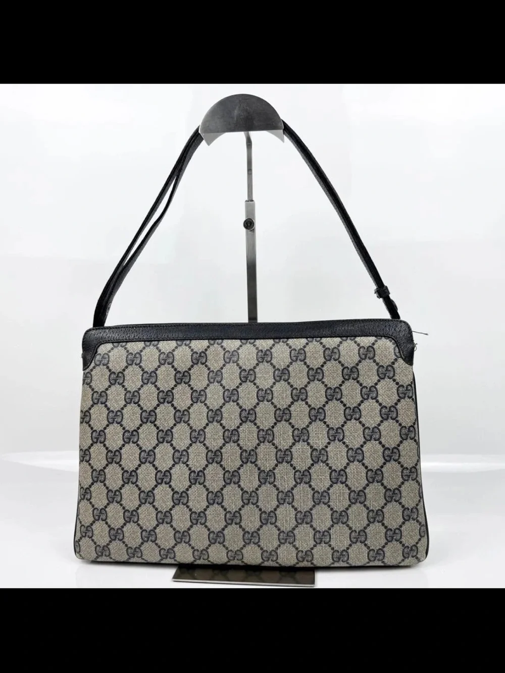 Gucci Beige GG Canvas Crossbody with Navy & Red Stripe
